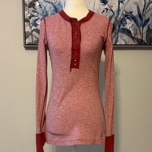 Free People Red Long Sleeve Henley Top